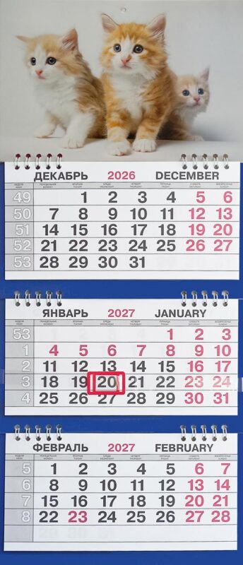 Календарь трио малый Животные"Рыжие котята"