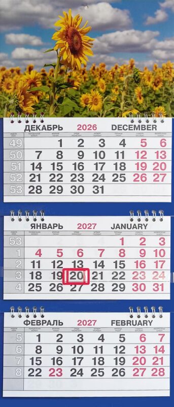 Календарь трио малый Природа"Подсолнухи"