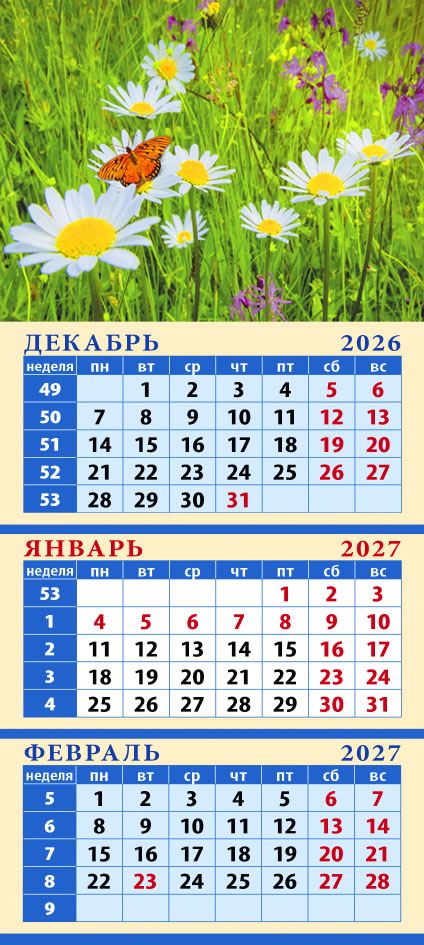 Карманный на магните квартальный № 23 Бабочка на ромашке