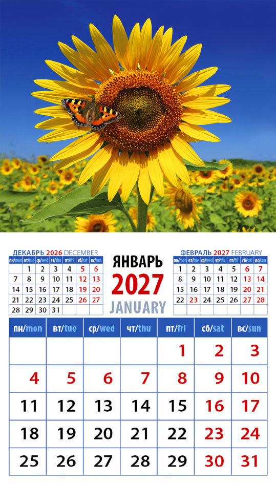 Календарь на магните № 20 Бабочка на подсолнухе