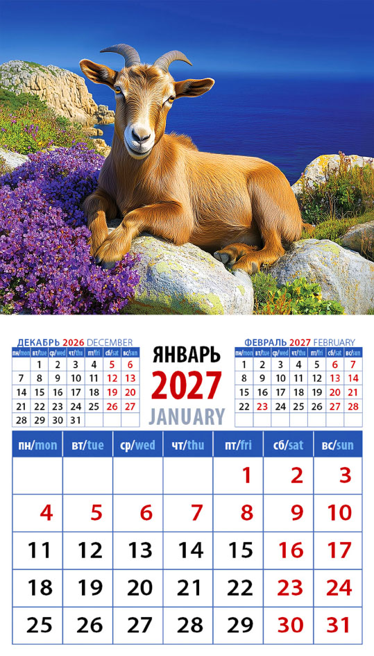 Календарь на магните № 27 Год козы. На берегу моря