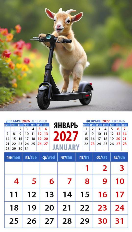 Календарь на магните № 36 Год козы. На самокате