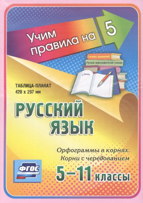 Русский язык. Орфограммы в корнях. Корни с чередованием. 5-11 классы. Таблица-плакат