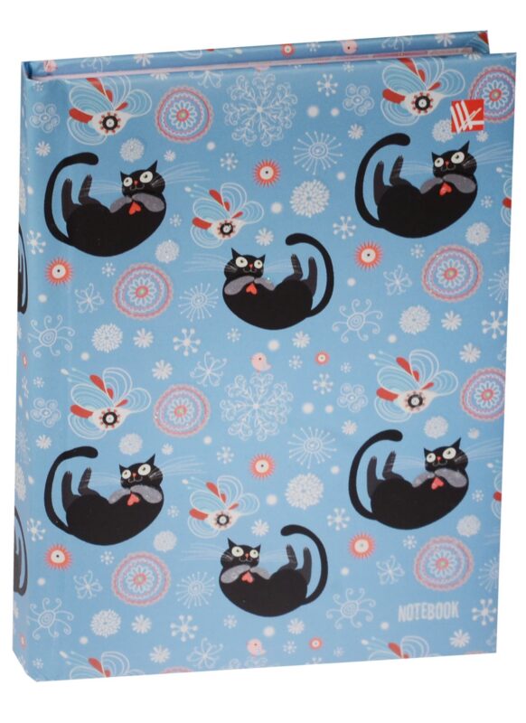 Записная книжка А6 80л "Черные котики" 7БЦ, с поролоном, мат.лам., блестки, Listoff