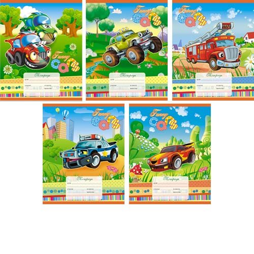 Тетрадь в линейку Unnika, "Веселые машинки", 12 листов, в ассортименте