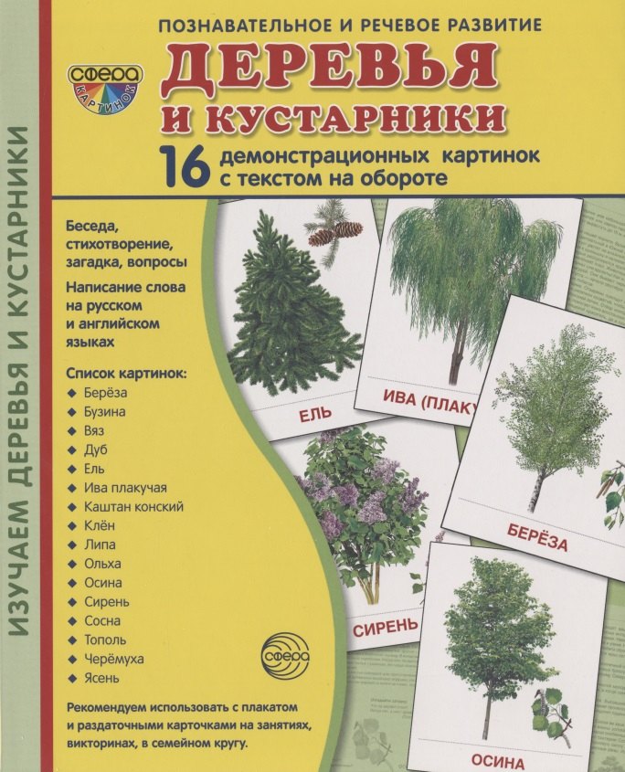 Дем. картинки СУПЕР Деревья и кустарники.16 демонстр.картинок с текстом(173х220мм)