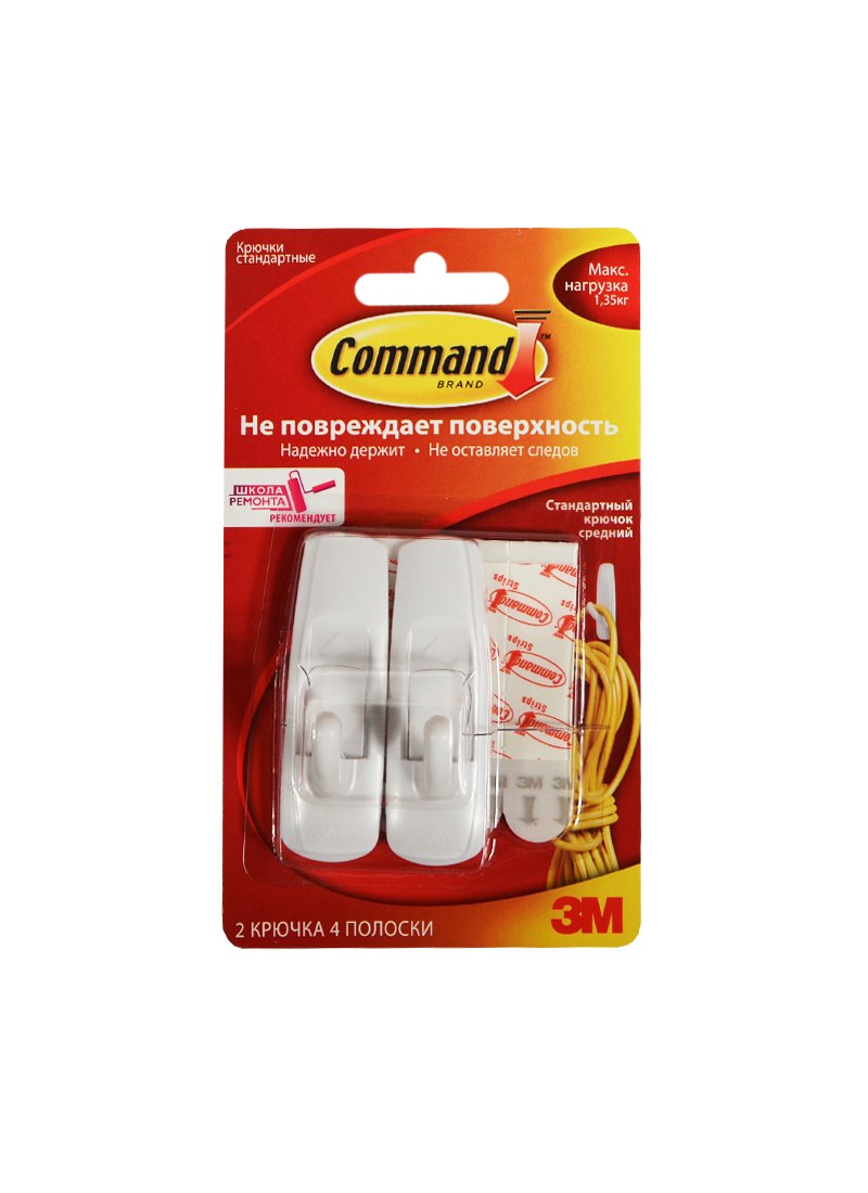 Крючок клейкий легкоудал. стандартный 02шт, средний, Command 3М