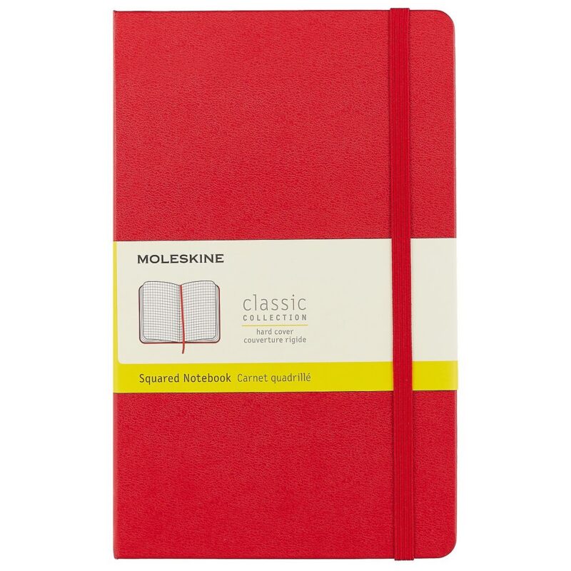 Книга для записей А5, 120 листов в клетку "Classic Large", красная, жесткая обложка, резинка, Moleskine