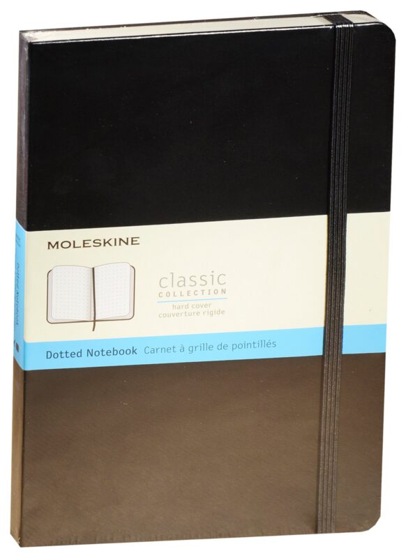 Книга для записей А5, 120 листов в точку "Classic Large", черная, жесткая обложка, резинка, Moleskine