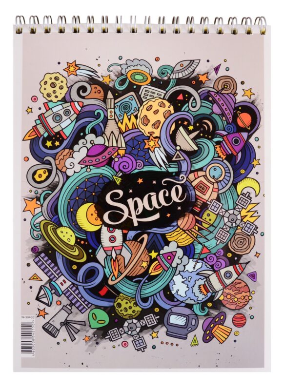 Блокнот А5 50л кл. "Дудл" спираль, тверд.подложка, тонир.блок, полн.УФ лак, ассорти