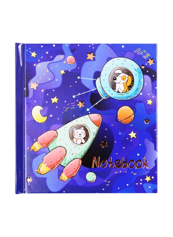 Записная книжка 105*105 48л "КОСМИЧЕСКИЕ ТУРИСТЫ" тв.переплет, тиснение фольгой, глянц.ламинация