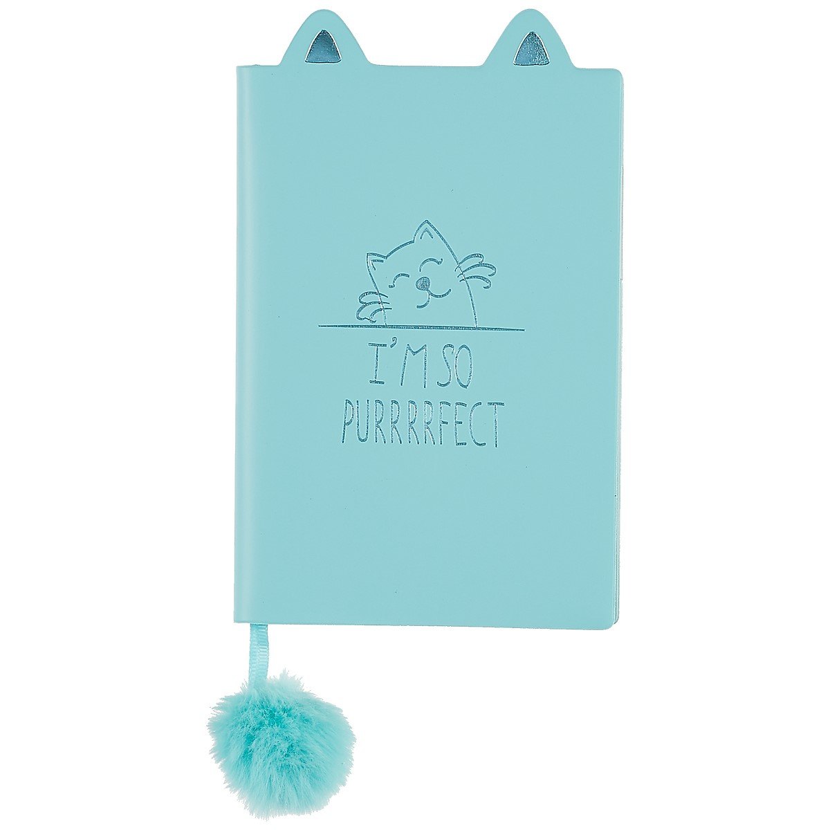 Записная книжка А6 48л лин. "КОТИК" голуб.мягк.переплёт, тиснение фольгой, ляссе с помпоном, инд.уп.