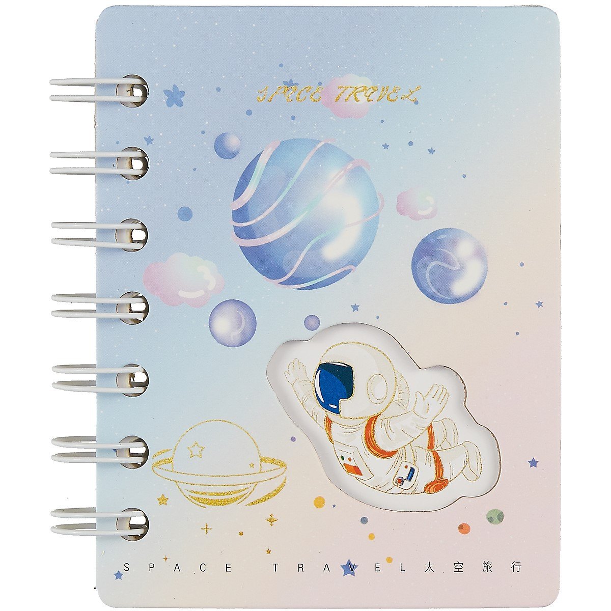 Записная книжка А7 80л лин. "Космонавт" карт.обл., спираль, ассорти