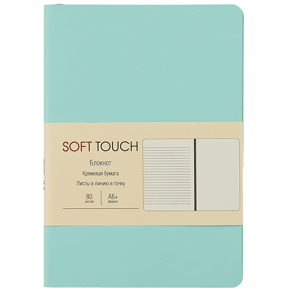 Записная книжка А6 80л "Soft Touch. Весенний мятный" иск.кожа, инт.обл., лин., тчк., нелин., ляссе, инд.уп.