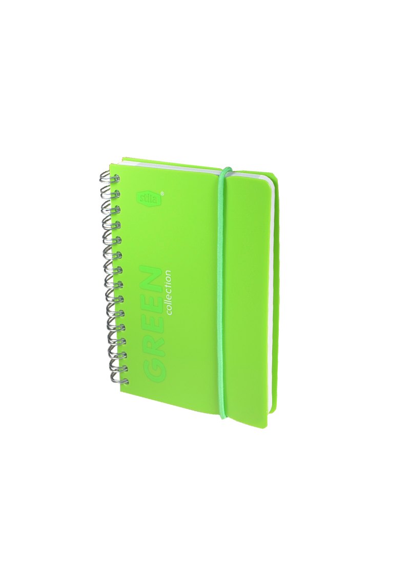 Записная книжка А6 80л лин. "GREEN" спираль, пластик.обл., резинка, ярко-салатовая, stila