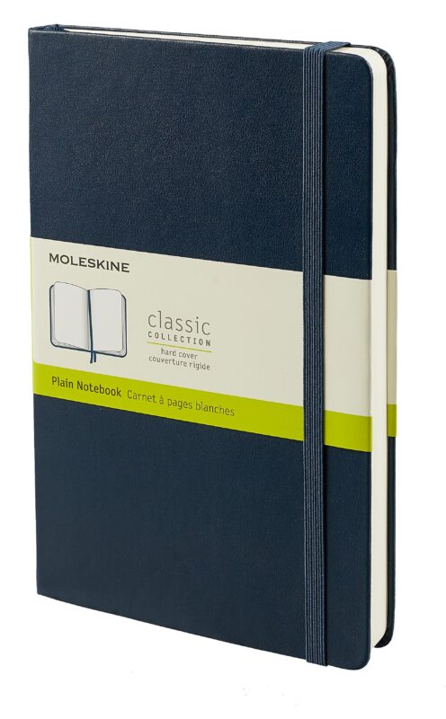 Книга для записей А5, 200 листов, нелинованная "Classic Expanded Large", твердая обложка, синий сапфир, резинка, 2 ляссе, Moleskine