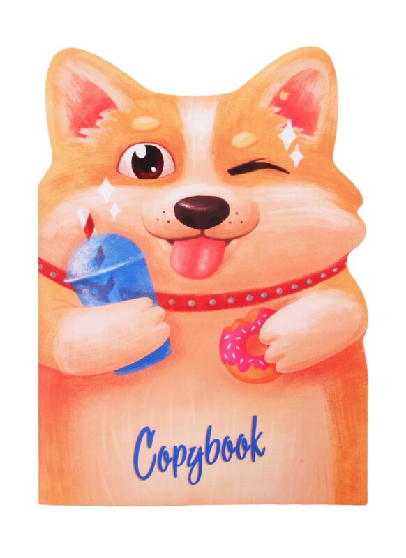 Книга для записей А5+ 40л тчк. "КОРГИ С ПОНЧИКОМ" мягк.переплёт, фигурн.вырубка, мат.ламинация