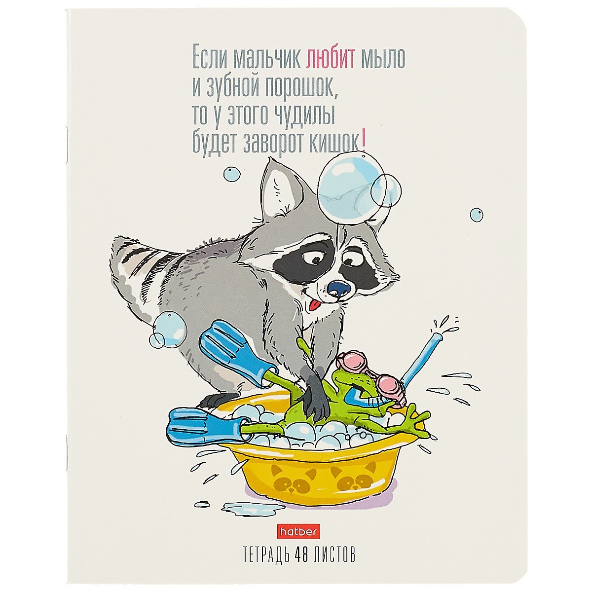 Тетрадь в клетку Hatber, "Прикольный енот", 48 листов, в ассортименте