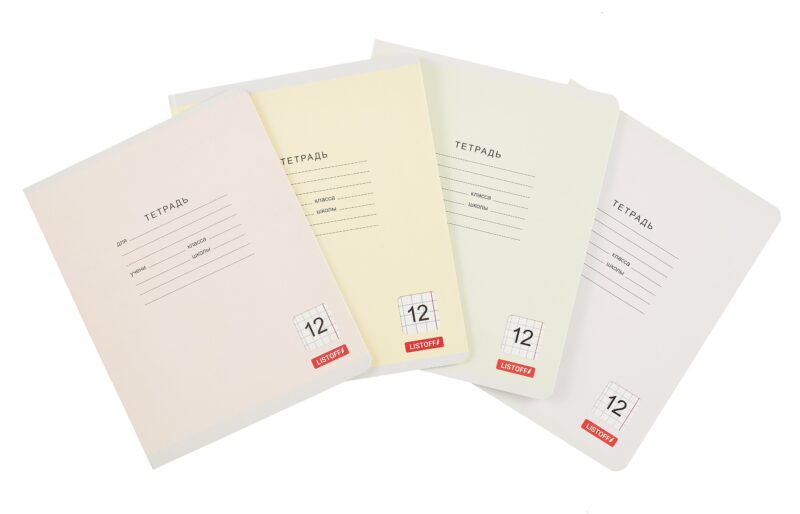 Тетрадь в клетку Listoff, "Классическая серия", 12 листов, в ассортименте