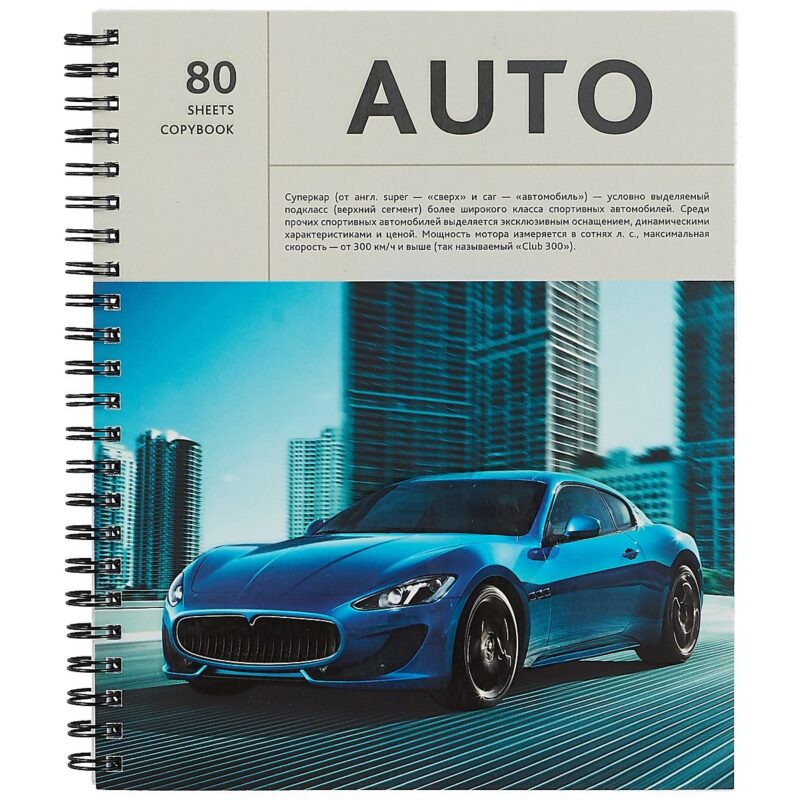 Тетрадь в клетку Listoff, Auto, 80 листов, в ассортименте