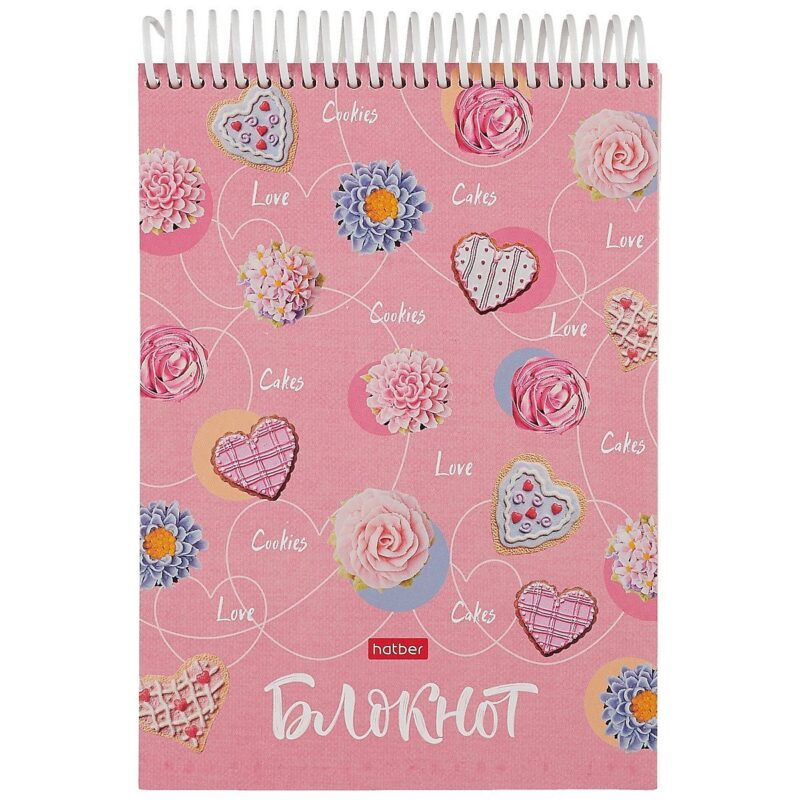 Блокнот А5 160л нелин. "Сладкоежка" трехцв.тонир.блок, пласт.спираль, мел.картон, УФ-лак