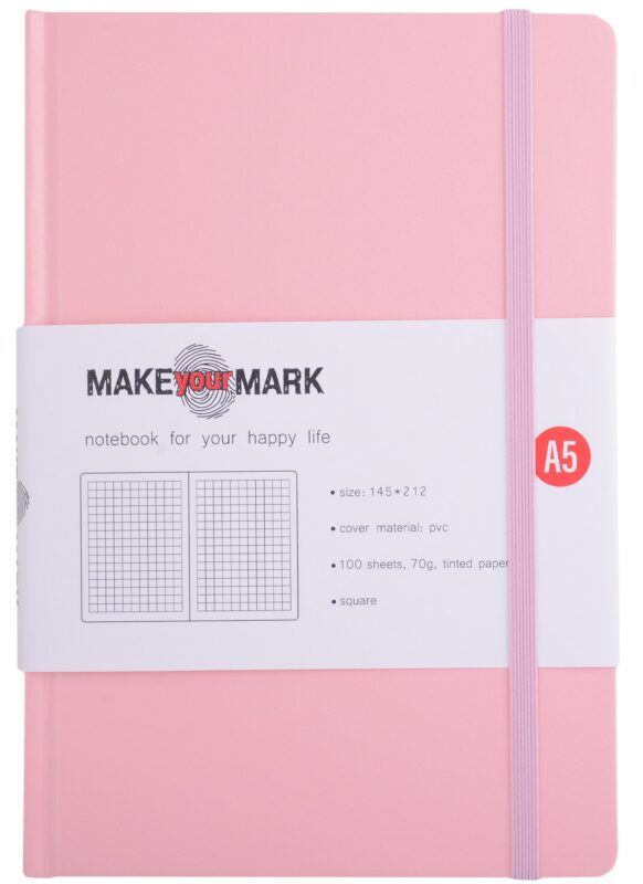 Книга для записей А5 100л кл. "Make your mark" розов.тв.переплет, тонир.блок, резинка, ляссе, инд.уп.