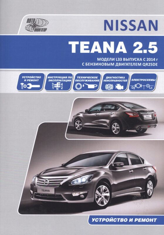 Nissan Teana. Модели L33 выпуска с 2014 г с бензиновым двигателем QR25DE. Руководство по эксплуатации, устройство, техническое обслуживание, ремонт