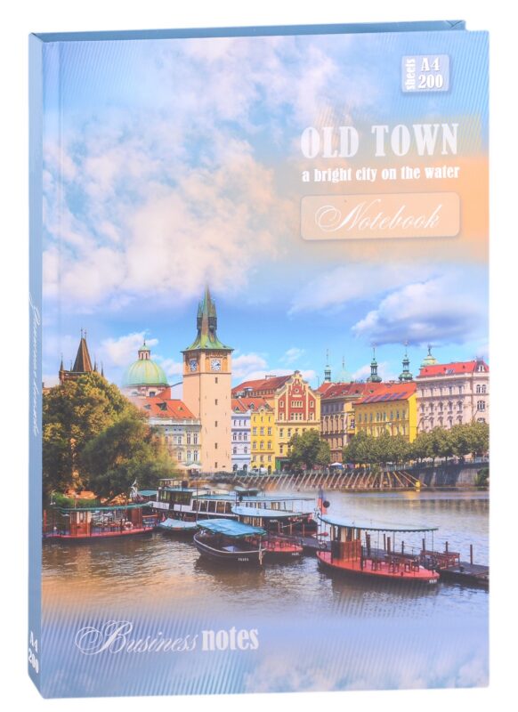 Книга для записей А4 200л кл. "ГОРОД С ЯРКИМИ КРЫШАМИ" 7БЦ, глянц.ламинация
