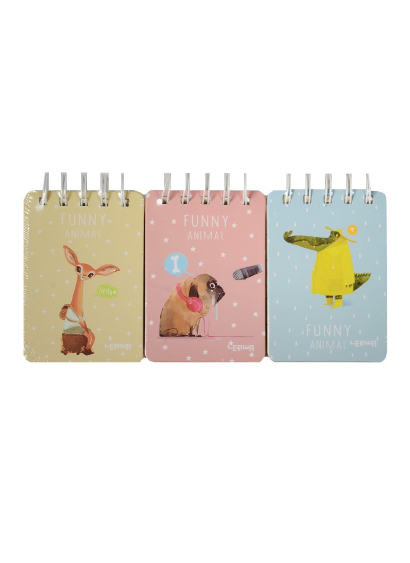 Блокнот А7 116л кл. "Funny animals" карт.обл., метал.спираль, ассорти, LENWA