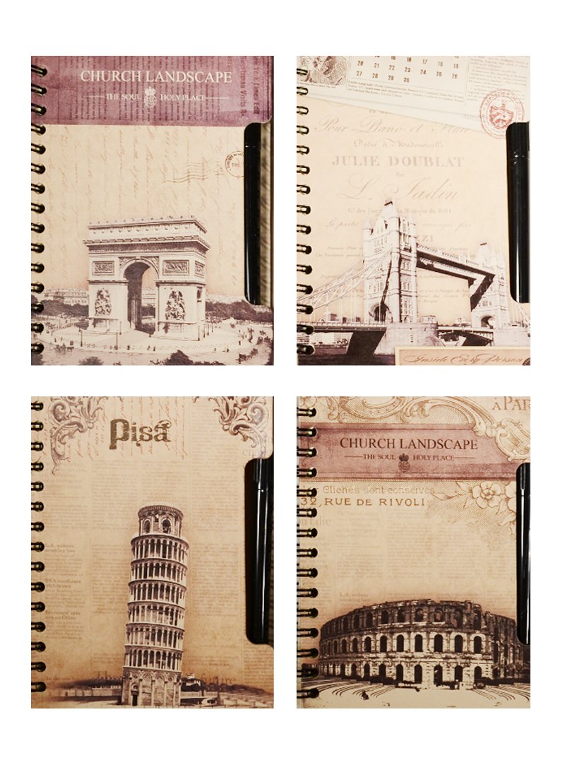 Записная книжка А6 92л "Города Европы" с ручкой, спираль, Haich