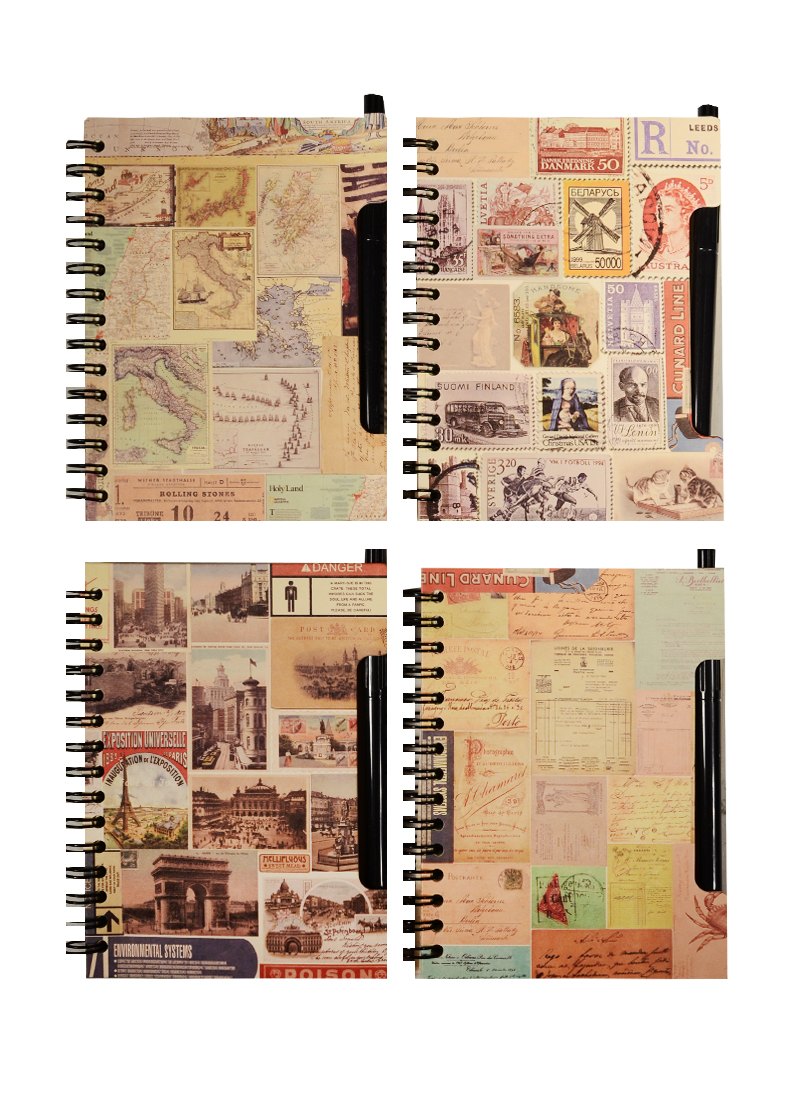 Записная книжка А6 92л "Постеры винтаж" с ручкой, спираль, Haich