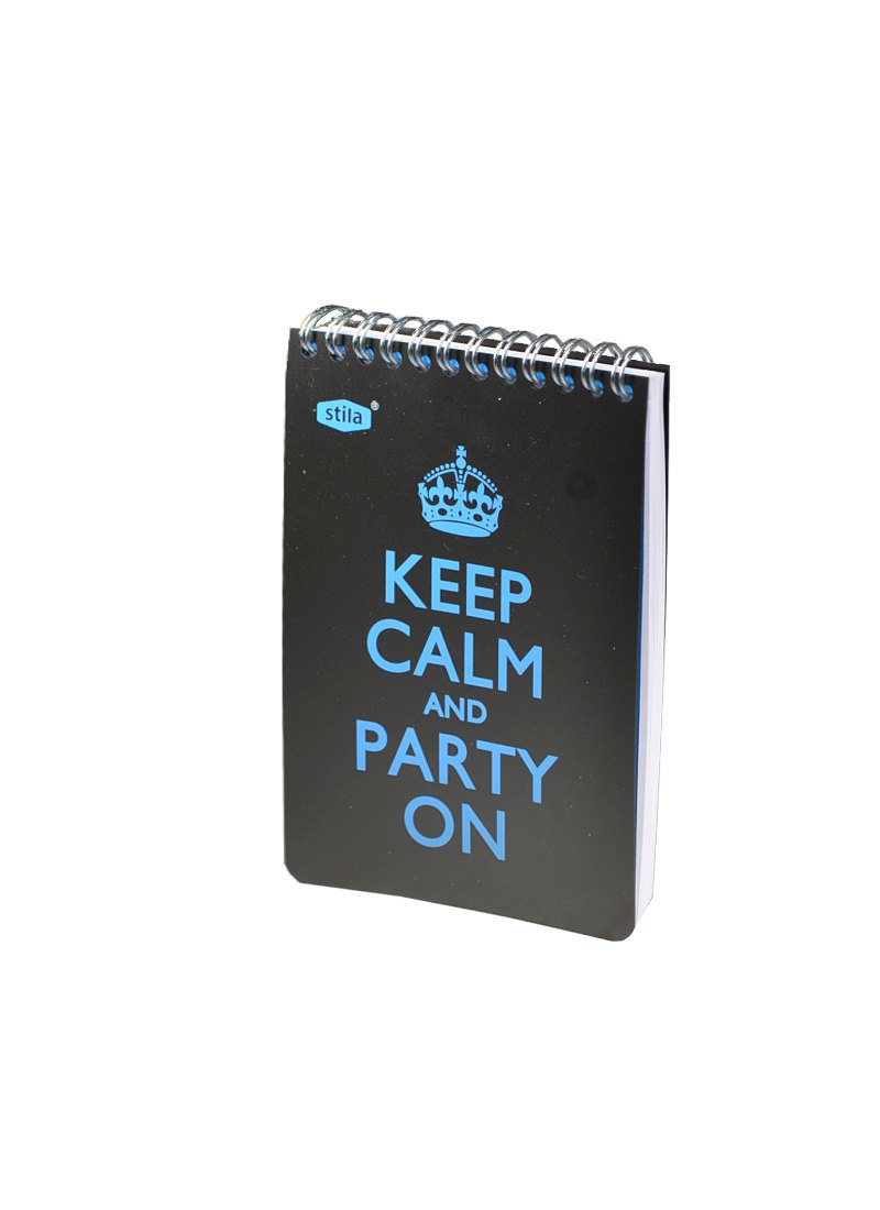 Блокнот А6 50л кл. "PARTY" спираль, пластик.обл., черно-голубой, stila