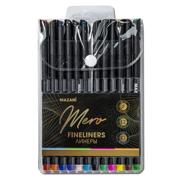 Ручки линеры Mazari, Mero, 12 цветов 0,4 мм