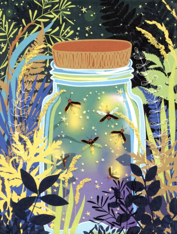 Книга для записей А6 64л кл. "Светлячки" 7БЦ, мат.лам, выб.лак, блестки «Золото», офсет