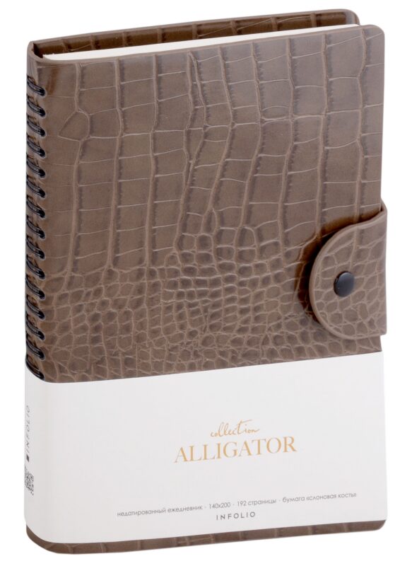 Ежедневник недат. А5 96л "Alligator" серый, иск.кожа, мягкий переплет, полускр.спираль, на кнопке, тонир.блок