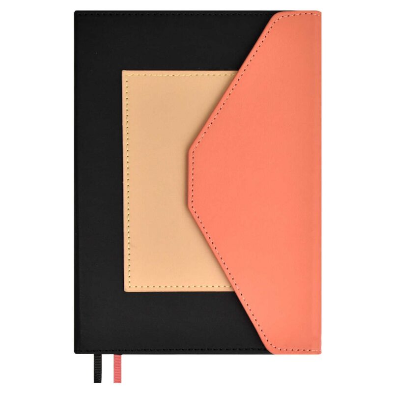 Ежедневник недат. А5 160л "Руффо" чёрный, розовый, бежевый, иск.кожа, тв.переплет, офсет, ляссе