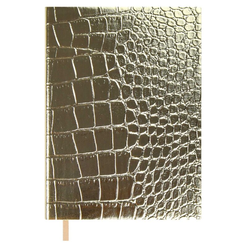 Ежедневник недат. А6+ 160л 126х174 "Кроко металлик" золотой, иск.кожа, мягкий переплет, блинт.тиснение, офсет, ляссе