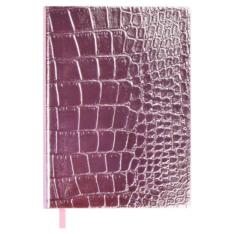 Ежедневник недат. А6+ 160л 126х174 "Кроко металлик" розовый, иск.кожа, мягкий переплет, блинт.тиснение, офсет, ляссе