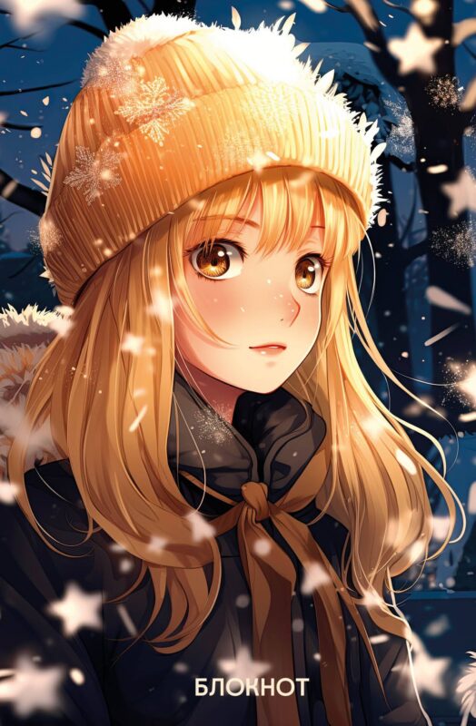 Книга для записей А5 72л "Аниме. Девушка в шапке" тверд.обл., контентный внутр. блок