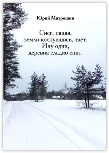 Снег, падая, земли коснувшись, тает. Иду один, деревня сладко спит