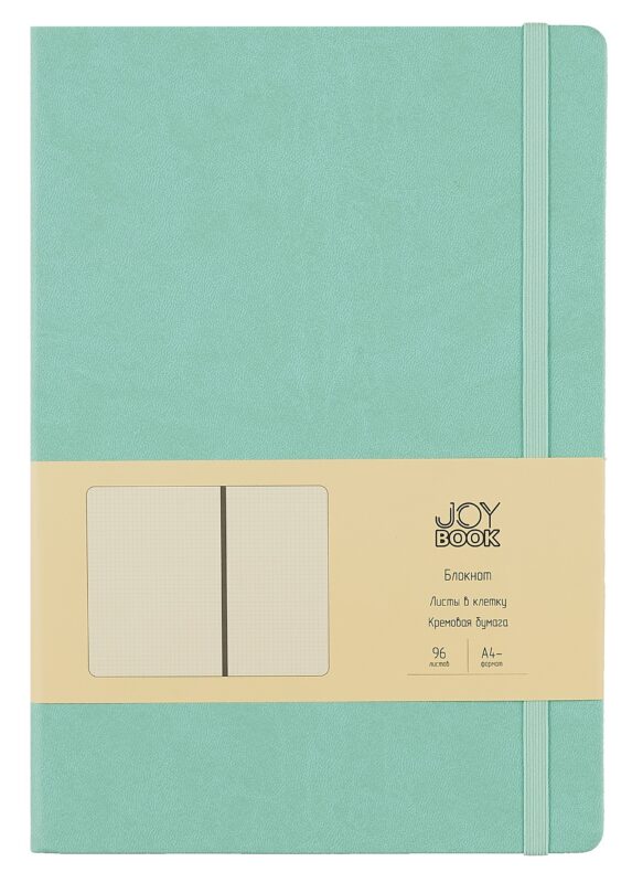 Книга для записей А4- 96л кл. "Joy Book. Ментоловый" иск.кожа, тв.переплет, ляссе, резинка, инд.уп.