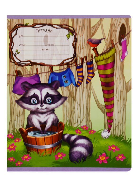 Тетрадь в клетку ПЗБМ, "Из жизни енотов", 12 листов, в ассортименте
