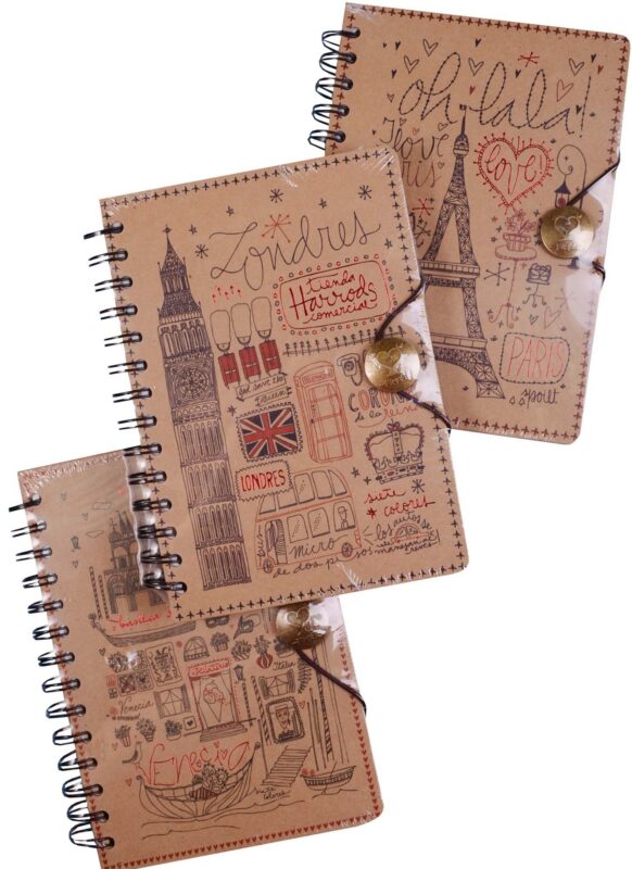 Блокнот на пружине с резинкой Города Мира (крафт) (260стр)