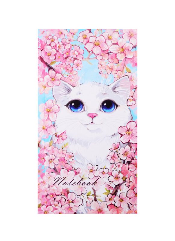 Книга для записей А5- 80л кл. "КОТ В ЦВЕТАХ" 7БЦ, выб.перлам.лак, тиснение фольгой, мат.ламинация
