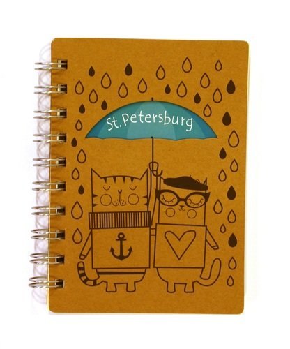 Записная книжка А6 96л лин. СПб "Коты под зонтом" спираль, вырубка, ассорти