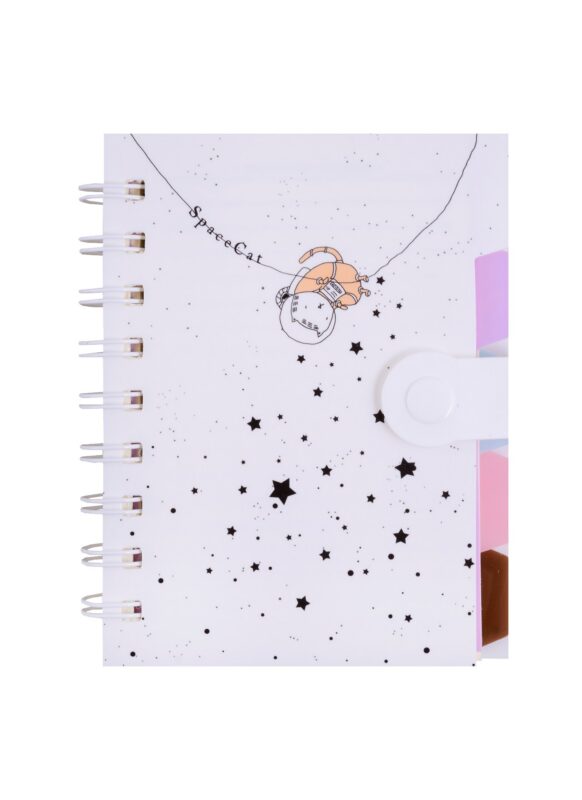 Записная книжка А6 100л лин. "Space cat" 4 пласт.разделителя, пласт.обложка, спираль, ассорти, инд.уп.