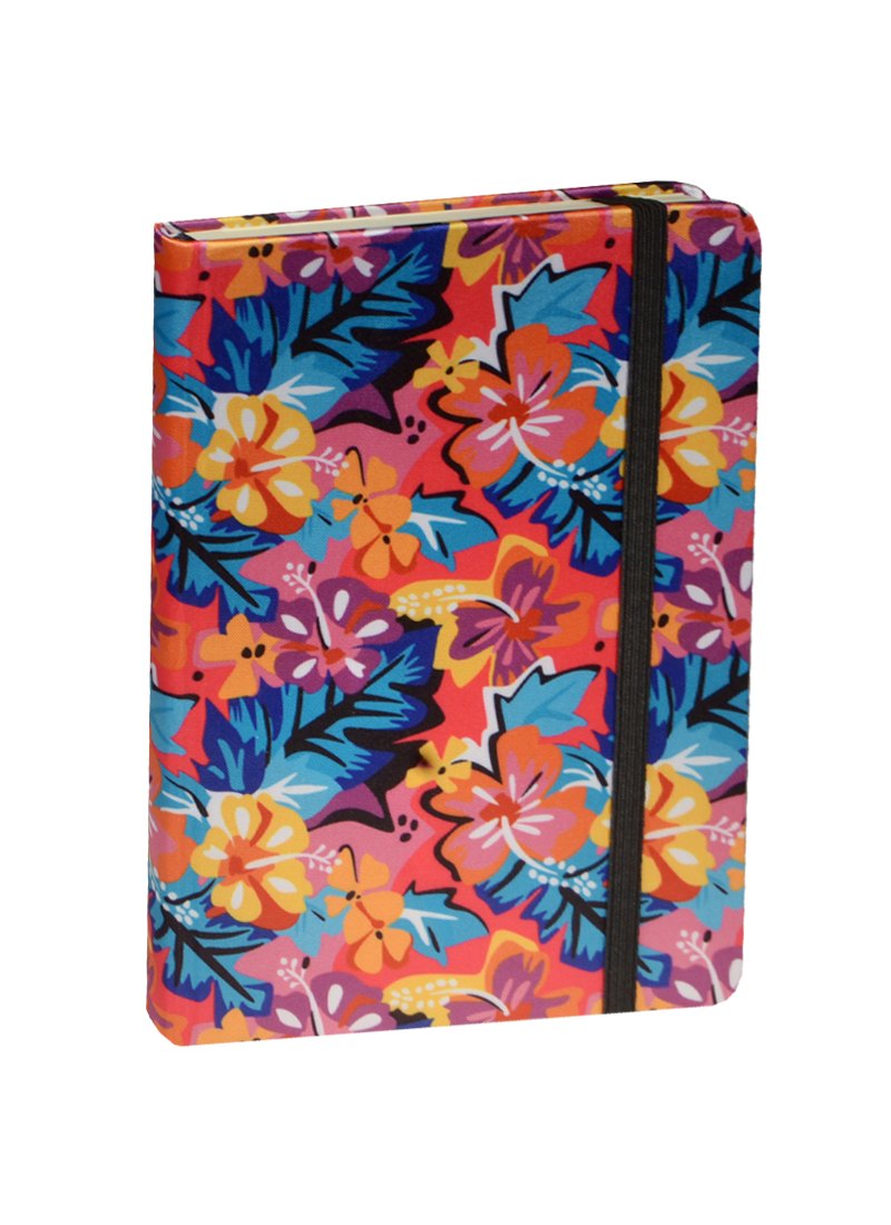 Книга для записей А5 (В6) 96л "Гавайские мотивы" на резинке, шелк, внутр.карман, EMORIES
