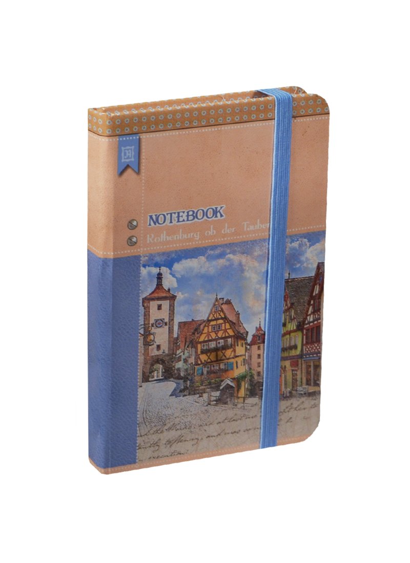 Записная книжка А6 80л "СТАРЫЙ ГОРОД/РОМБЫ", офсет, 7БЦ, гл.лам., на резинке, Феникс