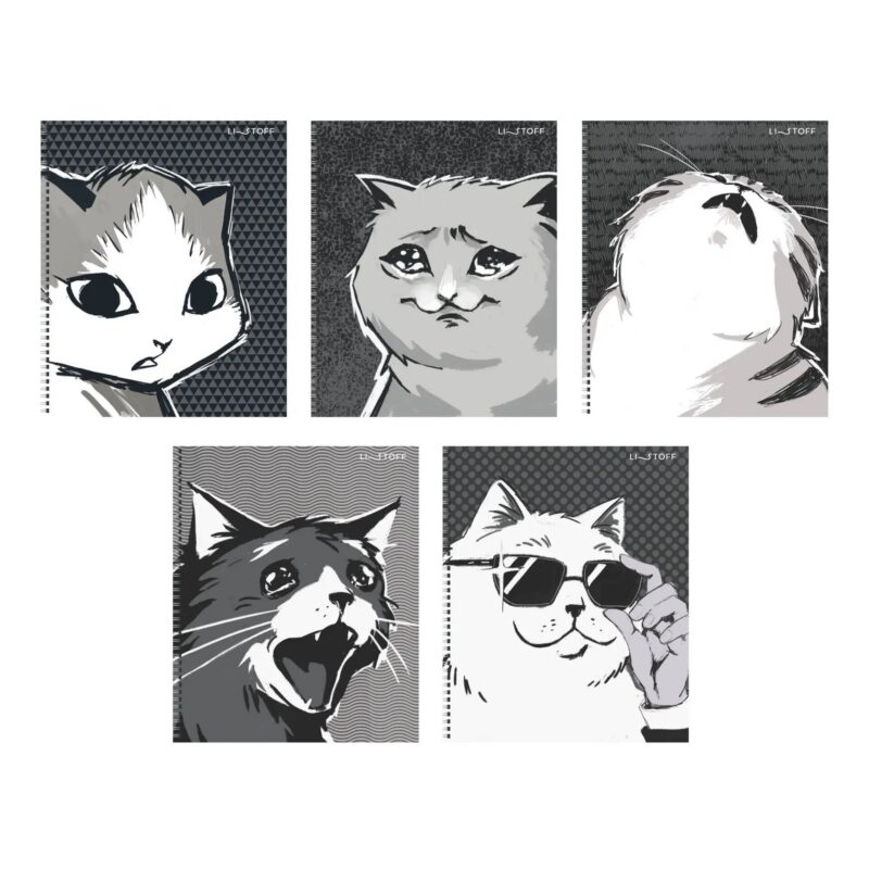 Тетрадь в клетку Listoff, "Монохромные котики (Эксклюзив)", 96 листов, в ассортименте