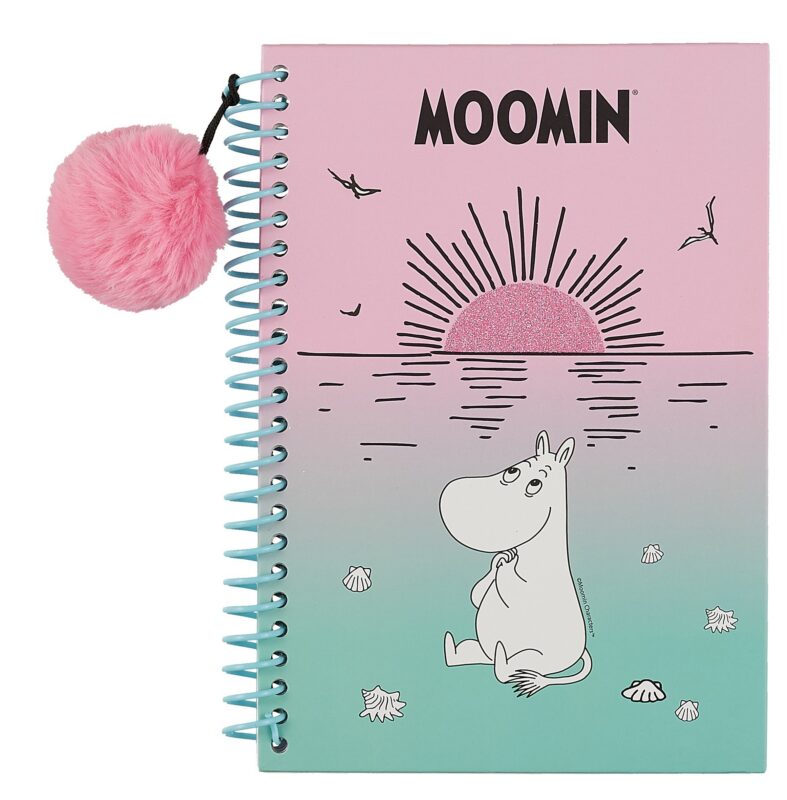 Книга для записей А5 48 листов "Moomin" евроспираль, с подвеской-помпоном, с наклейками
